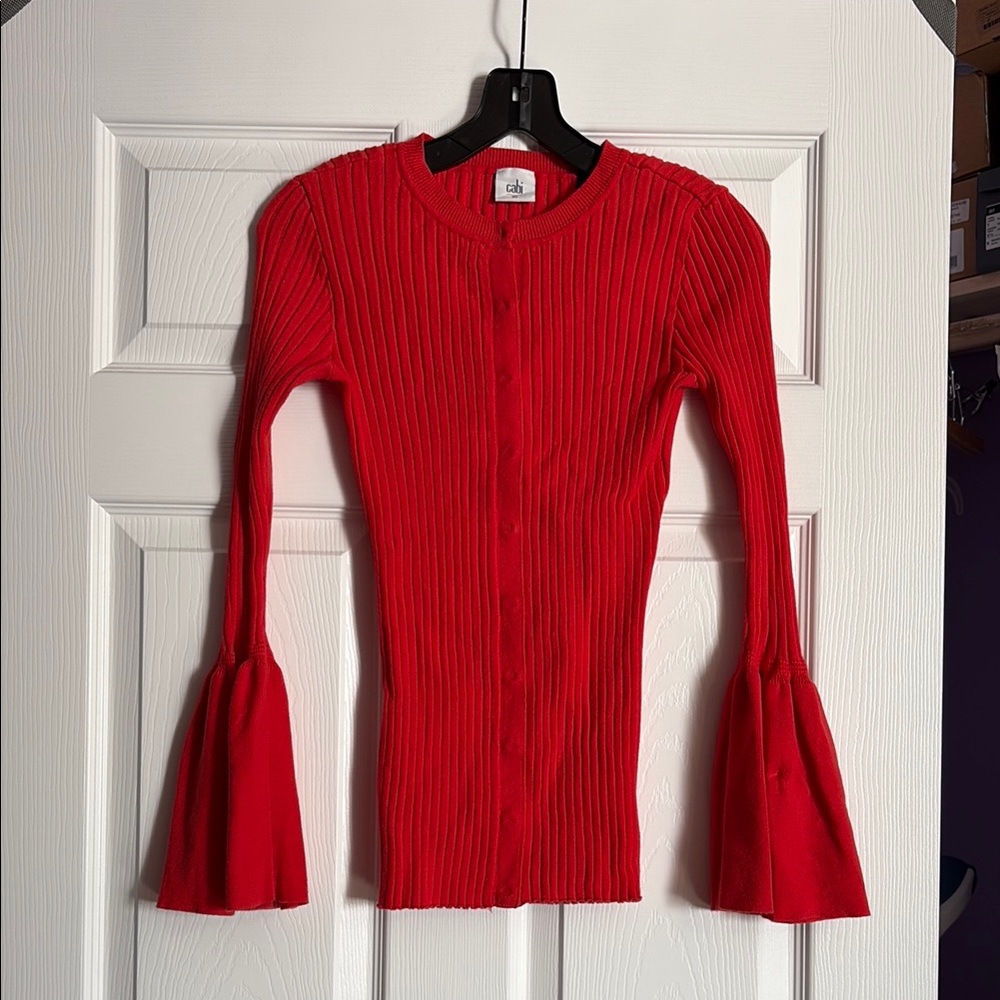Chic Cabi Red Ribbed Button-Up Top